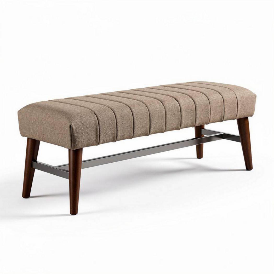 Houten bankje met stoffen bekleding 120 x 40 x 45cm voor woonkamer