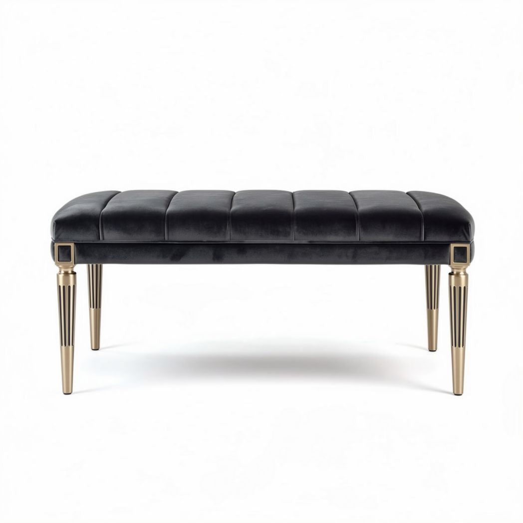 Zwart fluwelen poef met gouden poten 120 x 60 x 45cm