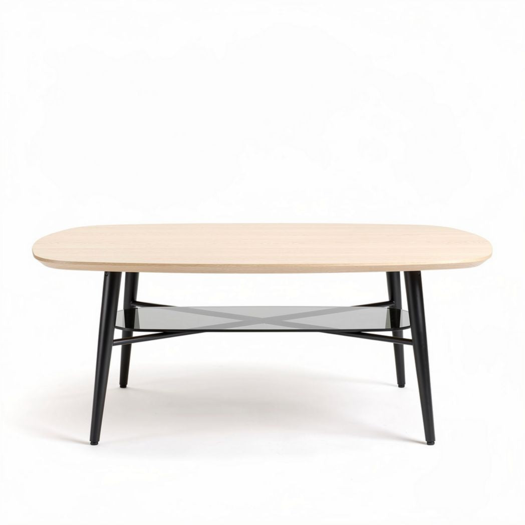 Coffee tafel van hout en glas met een afmeting van 120 x 60 x 45 cm