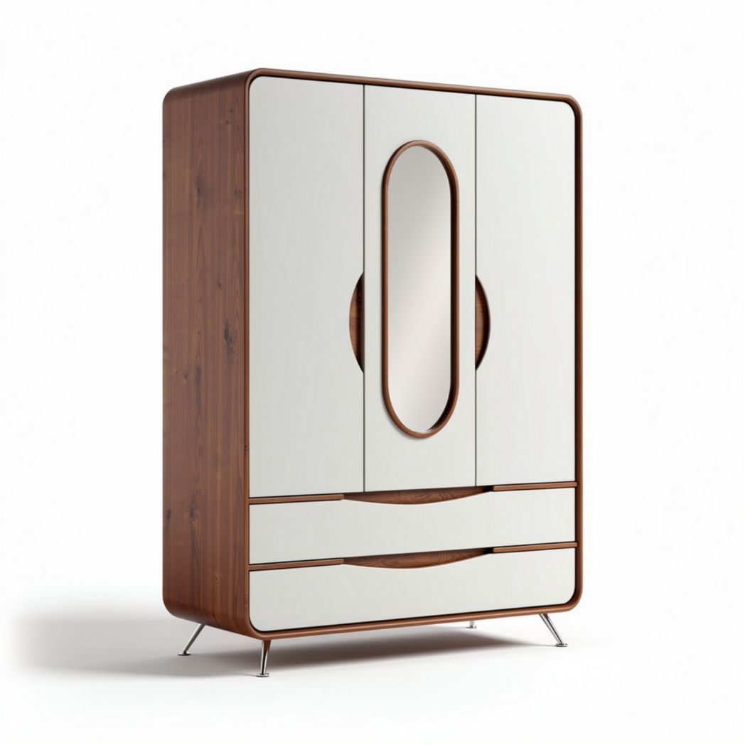 Kast van hout en MDF met spiegel en twee lades 180 x 120 x 45cm