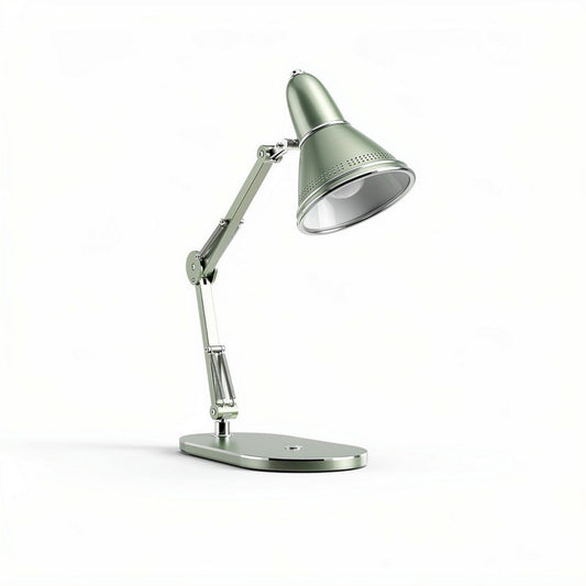Bureau lamp in groen met verstelbare arm van metaal en regulier lichtoutput